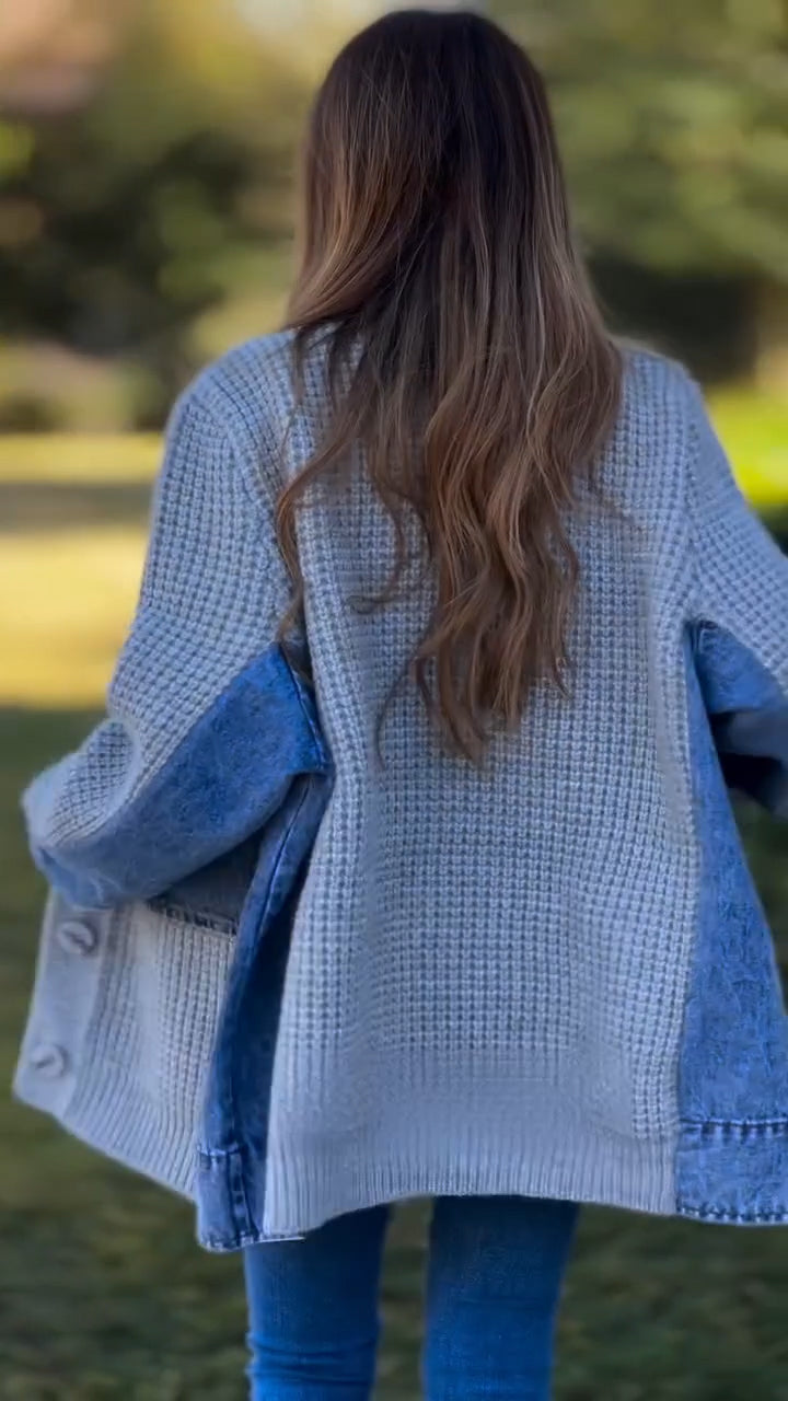 Women Spliced Knitted Casual Coat – Warm Knit Cardigan Jacket for Women