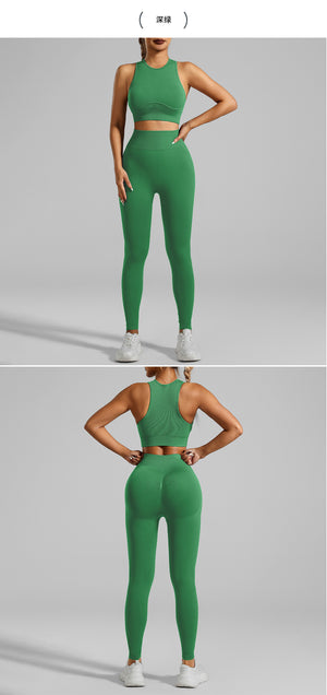 A woman figure, wearing a Green Tight-Fitting Yoga Set wear