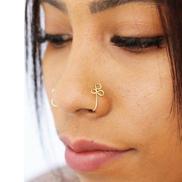 New Twisted Geometric Hollow Stainless Steel Non-hole Fake Nose