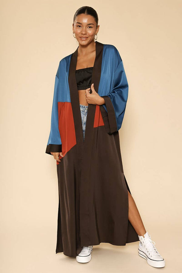 Miss Sparkling Desert Night Kimono Big Long Textured Satin Duster |