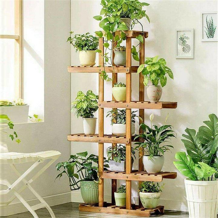Six-tier wooden plant organizer stand for home decor