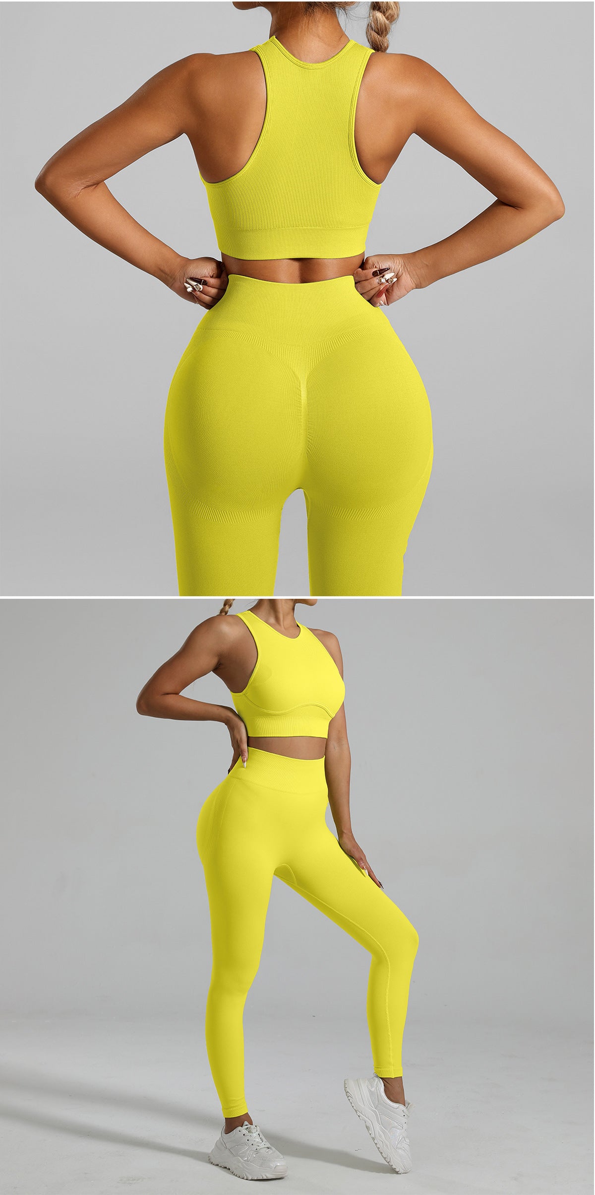 A woman figure, wearing a  Green Tight-Fitting Yoga Set wear