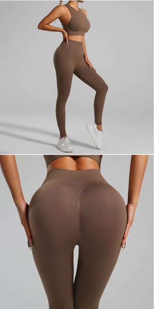 A woman figure, wearing a  Brown Tight-Fitting Yoga Set wear