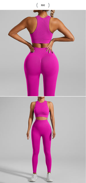 A woman figure, wearing a  Purple Tight-Fitting Yoga Set wear