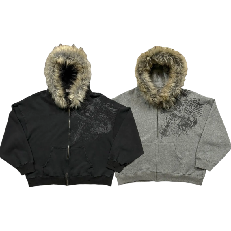 PROFOUND CROSS FUR ZIP-UP HOODIE